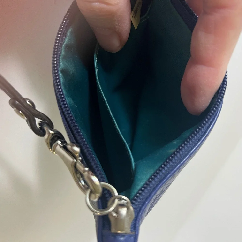 Coach Leather Wristlet Zipper & Bag Charm Blue‎ Green 4 x 5.5